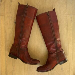 Frye Melissa Harness Inside Zip Tall Riding Boot-Burn Red